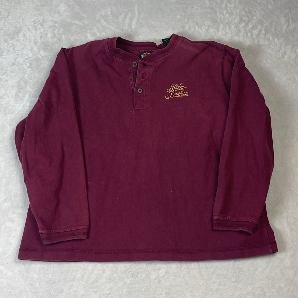 Harley-Davidson Men's T-Shirt Burgundy Size XXL Long Sleeve Henley Cotton Biker